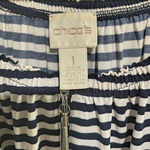 Chico's Size 1 (M/L) Black White Striped High Low Hem Top. - Picture 3 of 6